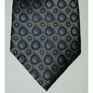 Platinum Designs Silver 100% Silk Neck Tie 62" Gray Copper Brown Circles Dots